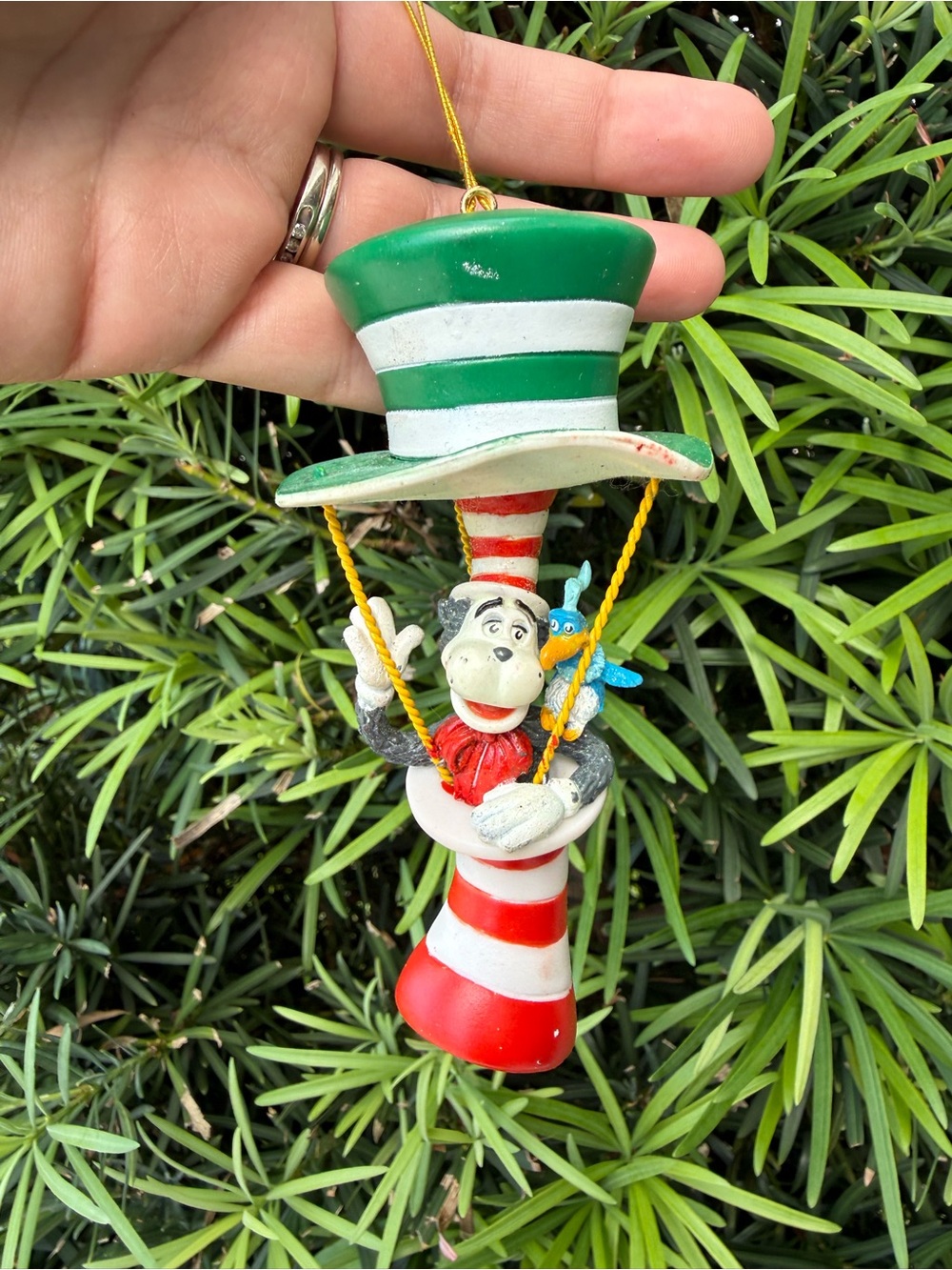 Dr. Seuss Green and Red Cat in the Hat Swing Ornament